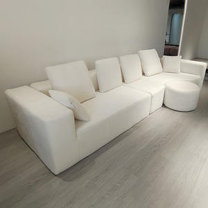 Sofá Moderno Sin Estructura, de <span class=keywords><strong>Alta</strong></span> Densidad y Compresible, Color Blanco, con Otomana Redonda y Múltiples Cojines, para Sala de Estar - Product Image 4