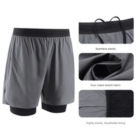 Shorts de sport décontractés pour hommes, taille mi-haute, 2-en-1 avec doublure de compression, séchage rapide, pour la gym, la course, le yoga et le quotidien