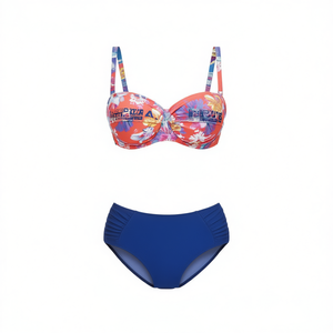 Set bikini HDJ Plus Size con stampa floreale, costume da bagno push-up a vita alta, costume da bagno da donna in 2 pezzi, blu floreale - Product Image 4