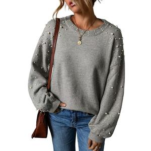 Pull à col rond de luxe pour femmes avec décoration de perles respirant taille XS pull à col rond à la mode pour l'hiver - Product Image 1