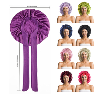 Mode soyeux réglable Satin <span class=keywords><strong>Bonnet</strong></span> avec cravate Designer cheveux personnalisé <span class=keywords><strong>bonnet</strong></span> de couchage femmes luxe tresses <span class=keywords><strong>bonnet</strong></span> de cheveux de haute qualité - Product Image 1