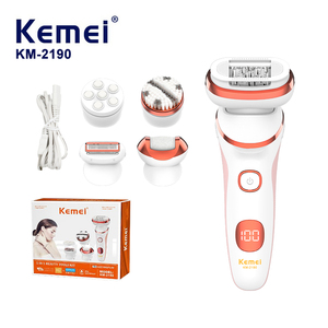 เครื่องโกนขนเคมี รุ่น KM-2190 อเนกประสงค์ สำหรับทำความสะอาดใบหน้าและกำจัดขนทั่วร่างกายสำหรับผู้หญิง กันน้ำ ใช้ไฟฟ้า 5 in 1 ชุดอุปกรณ์ดูแลเส้นขน - Product Image 1