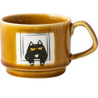 Tasse à café en céramique vintage avec glaçure de four, tasse en grès amusante avec imprimé chat grincheux de dessin animé pour la maison, le bureau ou comme cadeau