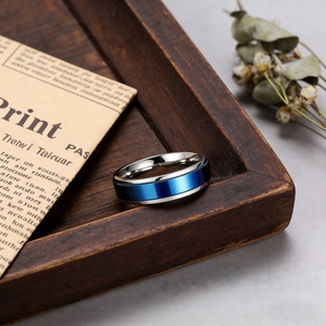 Wholesale 5.5mm Blue Plated Stainless Steel <strong>Spinner</strong> <strong>Ring</strong> High Polished Beveled Edge Waterproof Wedding Engagement Men Jewelry - Product Image 4