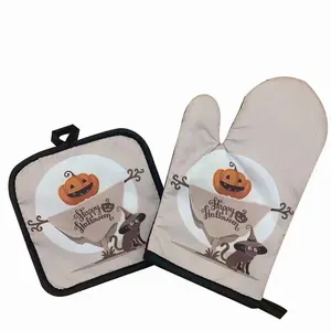 Halloween digital printing 100%linen heat insulation anti scalding Baking gloves for child Custom logo with Oven Mitts