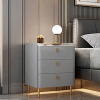 Table de chevet de luxe légère avec serrure Simple Modern Complete 3 Drawer Cat Scratch Leather Bedroom Bedside Cabinet.