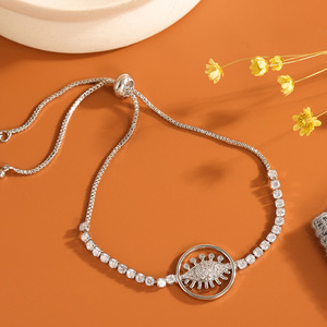 Evil Eye <b>Bracelet</b> Gold And White <b>Copper</b> Plated Zircon Adjustable Clasp Women Jewelry Geometric Chain Summer 2024 - Product Image 3