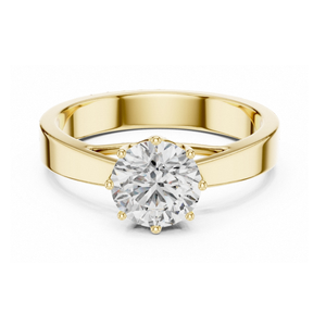 Bague de fiançailles solitaire ronde en or jaune, bague à 6 griffes avec diamant, bague de promesse classique pour femme, bijoux de mariée élégants et intemporels - Product Image 1