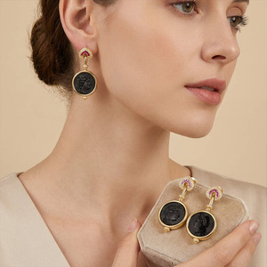 เครื่องประดับเหรียญโรมันโบราณเงินแท้ S925, จี้ห้อยยาวและต่างหูรูปหัวใจเหรียญคู่, สไตล์เรโทรสุดหรูสำหรับผู้หญิง, ขายส่ง - Product Image 4