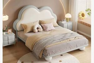 Lit d'appoint pour enfants Cloud Princess 1,2 m et 1,35 m, couleur crème, design moderne en bois, revêtement en coton pour filles et garçons, petite chambre - Product Image 5