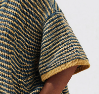 Ensemble deux pièces en tricot à rayures horizontales jaune turquoise, col polo, haut à manches courtes et short à cordon de serrage, ensemble de pull en tricot color block