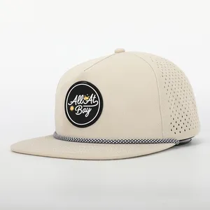 BSCI Oem-Gorra de nailon con Logo personalizado, 5 paneles, Snapback, rayas planas sin estructura, perforadas con agujero de corte láser, impermeables