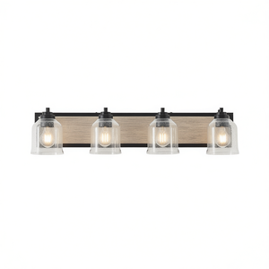 Modern <b>Industrial</b> 4-Light Vanity Light Fixture 32 In Black Iron Wall Mounted Bathroom Lighting Clear Seeded Glass <b>Shades</b> - Product Image 1
