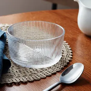 Tigela de vidro linear transparente para servir sorvete de frutas feitas à mão em forma de coração