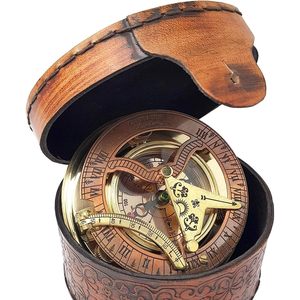 ALFA NAUTICAL Brass Sundial Compass with <b>Leather</b> Case 3 Inch Portable Outdoor Hiking Navigation <b>Tool</b> Pointer - Product Image 3