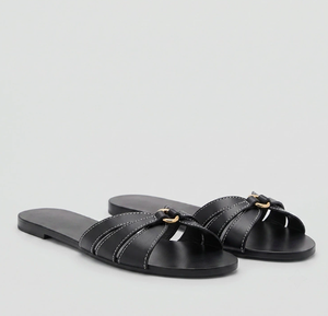 F820 Hot Sale Custom Women Cross Strap Slides Wholesale Gold <strong>O</strong>-Ring Buckle Beach <strong>Flat</strong> Sandals Comfortable Slip-On Slipper - Product Image 6