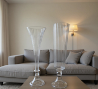 Vase à fleurs en verre côtelé transparent de luxe, vase décoratif moderne à cannelures pour la maison, les mariages, les hôtels, centre de table, vente en gros