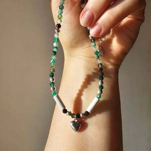 Wholsale Premium Quality Handmade Custom Jewelry Summer Green Agate Beads <strong>Necklace</strong> Silver Heart Charm Dainty Jewelry Non Tarnish - Product Image 1
