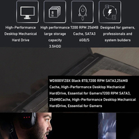 Disco Duro Interno para Escritorio WD8001FZBX Negro de 8 TB, 7200 RPM, 256 MB de Caché, SATA3, Alto Rendimiento para Juegos y Almacenamiento de Datos, Reacondicionado
