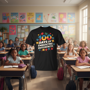 T-shirt 100 Days Of Embracing Differences Autism a maniche corte, girocollo, unisex, per adulti, ritorno a scuola, laurea, serigrafia - Product Image 3