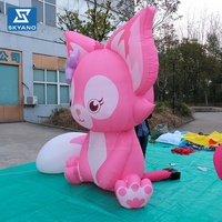 Modèle d'animal de dessin animé personnalisé en forme de renard rose gonflable pour la publicité et la décoration d'activités en plein air