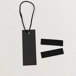 Custom Size Shape Eco-Friendly Black Paper Hang Tags Embossed Finish Silk Screen Printed Logo <b>Swing</b> Tags for Clothing Bags Jeans - Product Image 1