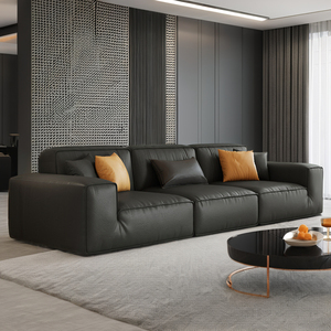 Italian Retro Minimalist Cow Leather Sofa <strong>Set</strong> Black Top Cowskin Fabric Bed Living Room Bean <strong>Curd</strong> Living Room Sofas - Product Image 3