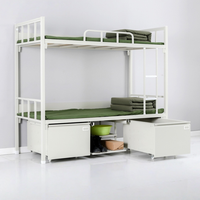 Lit superposé moderne pour école, structure en fer épaissie, design double étage, lit simple, armoire interne en acier, bureau d'étude, chaise