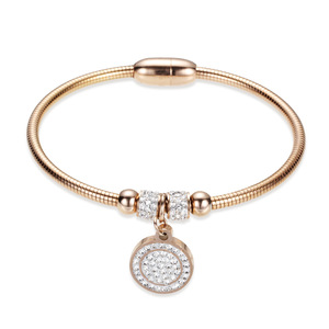 Pulsera de Acero Inoxidable con Incrustaciones de Diamantes Estilo Europeo Americano, 3 mm, Redonda, Cierre Magnético en Oro Rosa, Joyería de Regalo para Mujer - Product Image 4