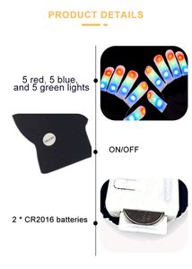 Guantes LED RGB con Logotipo Personalizado al por Mayor, Negros con Dedos Blancos, 15 Luces, 6 Modos de Destello, Batería Reemplazable, Guantes Luminosos Promocionales - Product Image 5