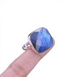 18k Gold Plated Classic Fashion Women square Natural <b>Lapis</b> <b>Lazuli</b> Gemstone Adjustable <b>Ring</b> - Product Image 4
