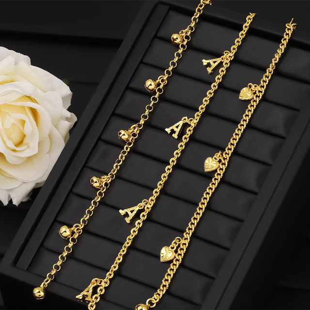 JXX Jewelry Wholesale 24K Gold Plated Bracelet for Women Brass Bell Letter Heart Charm Bracelet Factory Price Jewelry Bulk
