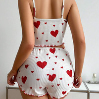 Ensemble de pyjama d'été pour femme, imprimé cœurs, coupe décontractée, comprenant un haut court dos nu à col rond et un short, vêtements de détente