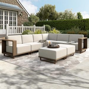 Dwoo 8 cái không thấm nước mây khung nhôm Patio cắt cuộc trò chuyện sâu chỗ ngồi sofa Set với đệm - Product Image 1