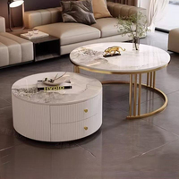 Table basse en marbre, design italien, structure en acier inoxydable doré, ensemble rond, durable et écologique pour la maison, l'hôtel, le salon, l'entrée