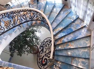 Fabbrica diretta formato personalizzato blu marmo pietra parete decorativa parete blu onice marmo pannello oceano - Product Image 6