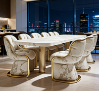 Set Meja Makan Batu Sinter Mewah FYZK 6-8 Kursi Motif Marmer Modern Produsen Furnitur Restoran Hotel OEM Kustom