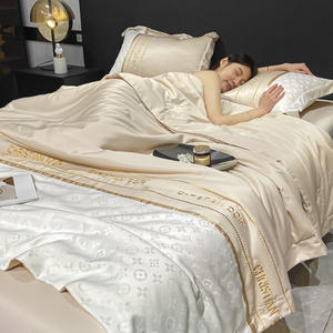 Marka yıkanmış ipek yatak seti 4-In-1 kahverengi beyaz battal boy nevresim yatak çarşafı yatak seti - Product Image 5