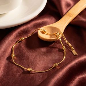 Fashion Women's <b>Anklet</b> - Electroplated 18K <b>Gold</b> Round Bead Stainless Steel Snake-shaped Chain <b>Anklet</b> - Product Image 2