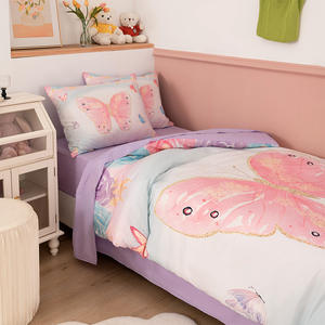 Nouveau produit ensemble de literie impression numérique or rose <span class=keywords><strong>papillon</strong></span> housse de <span class=keywords><strong>couette</strong></span> trois pièces ensemble de literie pour enfants avec personnages de dessins animés - Product Image 3