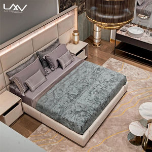 Modern ultra Premium Villa Hotel Bedroom <strong>Furniture</strong> Set king Size Luxury Fabric Double Bed with <strong>Led</strong> <strong>Lights</strong> - Product Image 4