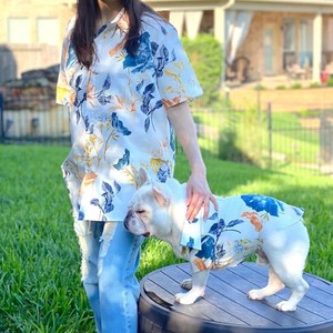 Floral Hawaiian Cotton Dog Dress Matching Owner Outfit Summer Breathable Pet <b>Clothes</b> Set - Product Image 1