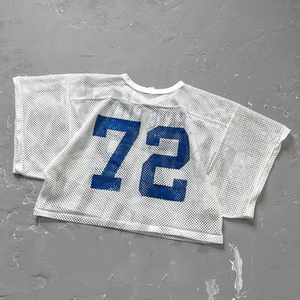 T-shirt court à col en V personnalisé avec logo sportif, coupe ample, maille respirante, streetwear, uniforme de football américain - Product Image 2