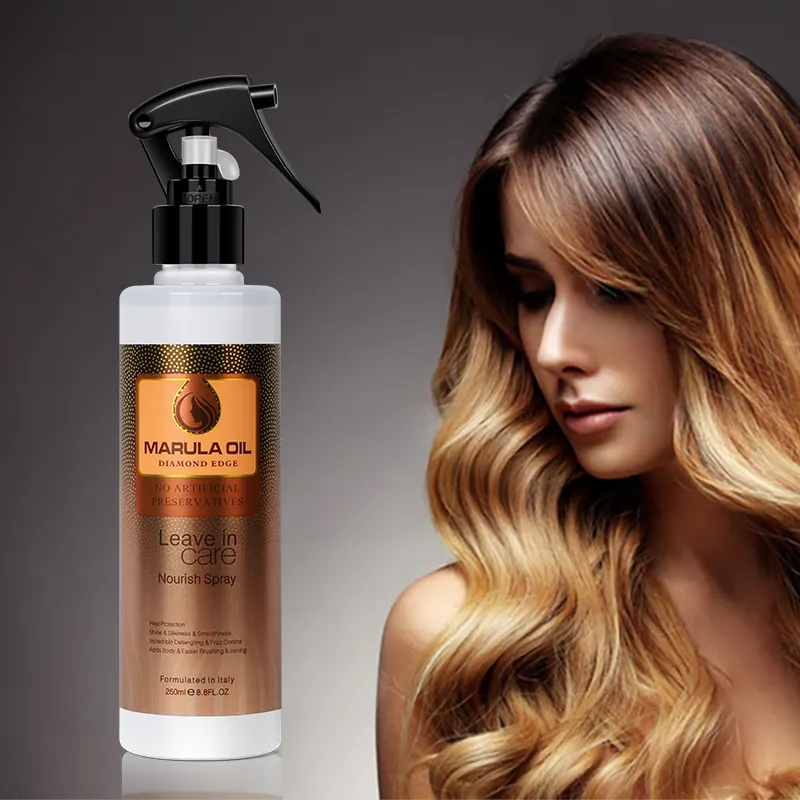 Custom Private Label Anti Frizz Moisturizing Shine Hair Detangler Spray Marula Oil Heat Protectant Hair Spray