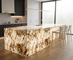 Dalles de quartzite cristallin blanc translucide rétroéclairé, pierre naturelle brésilienne lumineuse pour comptoirs de cuisine, îlots et murs décoratifs - Product Image 1
