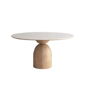 Sintered Stone Slab 1.8 Meters Dining Table For 12 Household Solid Wood Walnut Ribbon Embedded In Rotary Round Table