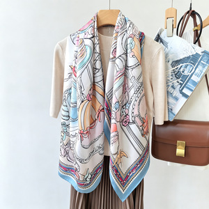 110cm 100% Mulberry <b>Silk</b> <b>Scarf</b> for Women Oil Painting Style <b>Silk</b> Crepe Satin <b>Square</b> <b>Scarf</b> Fashion Shawl Headscarf - Product Image 4