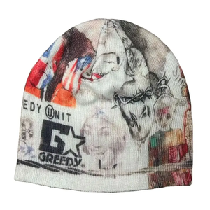 Berretti da corsa per sublimazione del produttore di berretti stampa mimetica in maglia con motivo personalizzato con stampa sublimata digitale senza polsino - Product Image 1