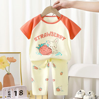 Ensemble à manches courtes pour enfants, été automne, nouvelle arrivée, pyjama en coton pur à rayures animales, dessin animé, pantalon pour garçons et filles