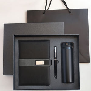 Cuaderno de papelería con logotipo personalizado, juego de regalo, diario de oficina de negocios, diario A5 de cuero Pu Negro Azul con bolígrafo, paquete de caja de regalo/ - Product Image 1